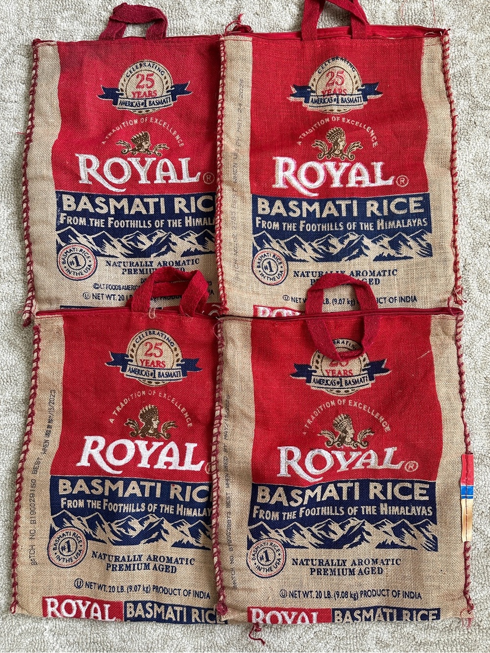 4 Royal Basmati zippered large burlap rice bags totes w/ handles 🔥Bundle🔥